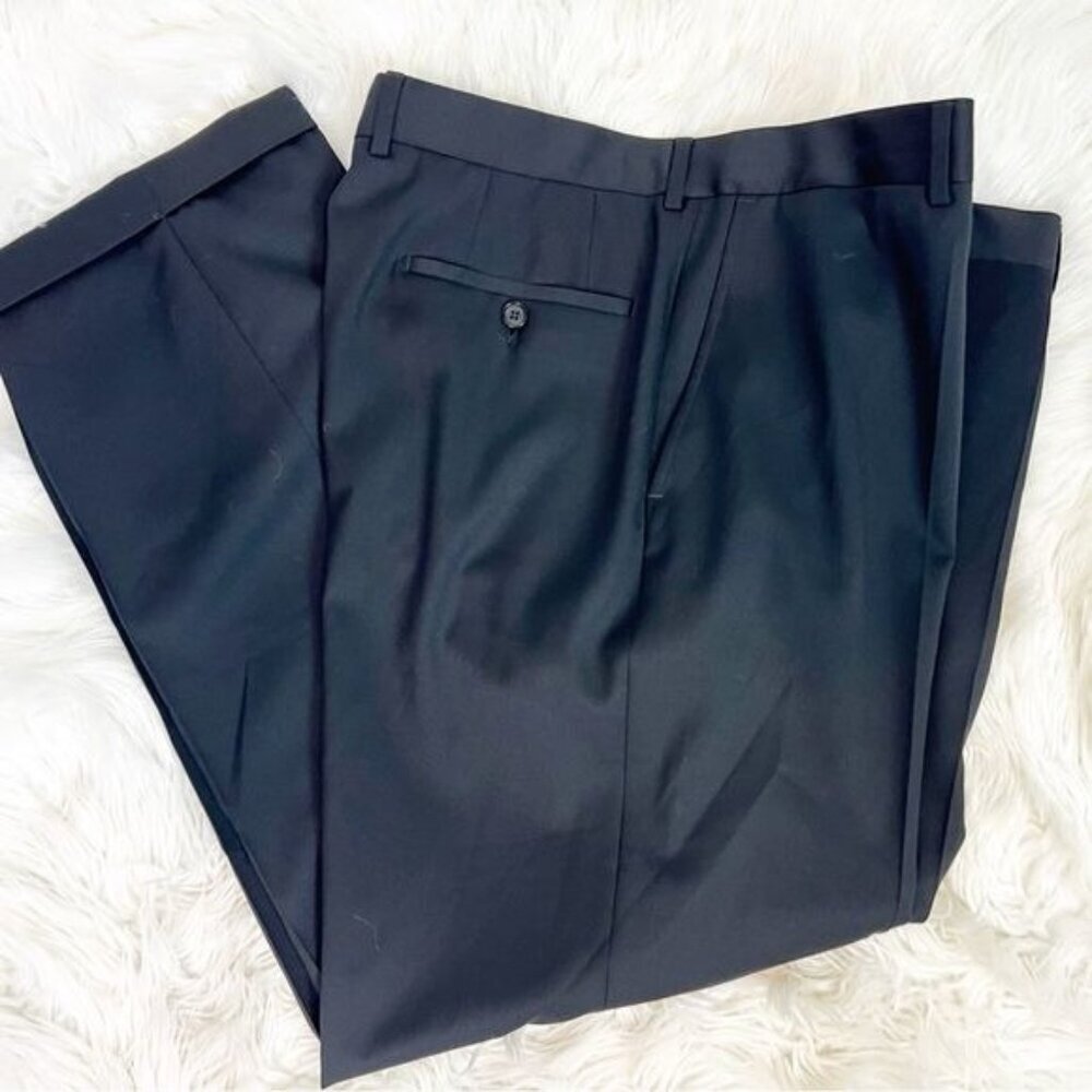 BOSS HUGO BOSS BLACK FLAT FRONT CUFFED DRESS PANTS SZ 46R